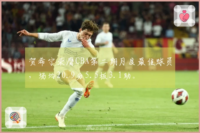 贺希宁荣膺CBA第二期月度最佳球员，场均20.9分5.5板3.1助。